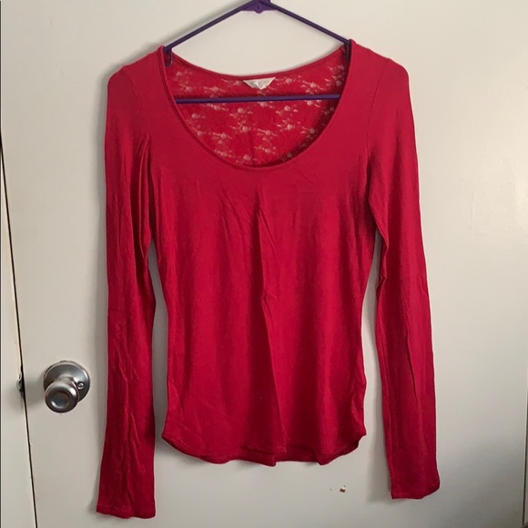 Burgundy Aeropostale long sleeve laced back shirt - Picture 1 of 4